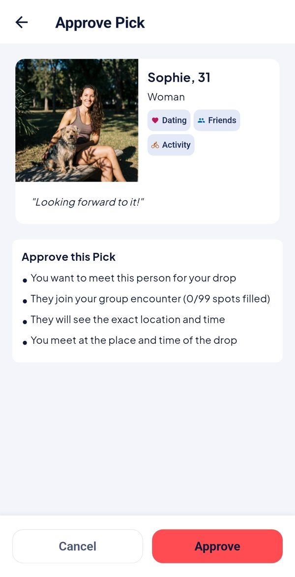 Approving a Pick request in the forrealz! app